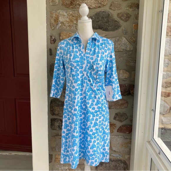 NWT Tuckernuck Persifor Winpenny Dress Cabana in Water Print 3/4 Sleeve Medium - Picture 2 of 14
